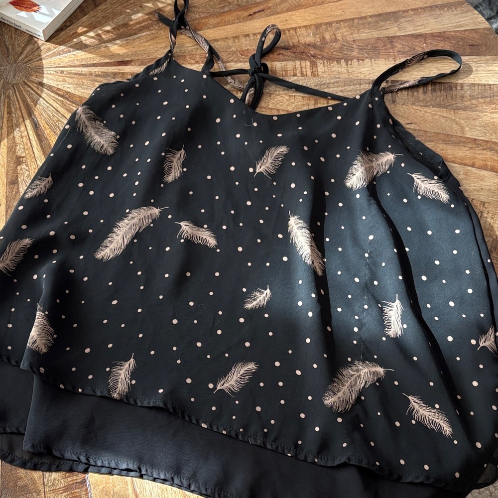 Forever 21 Black Camisole with Feather Print
